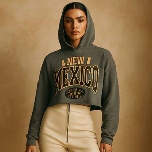 Gray New Mexico Graphic Cropped Hoodie Size Large